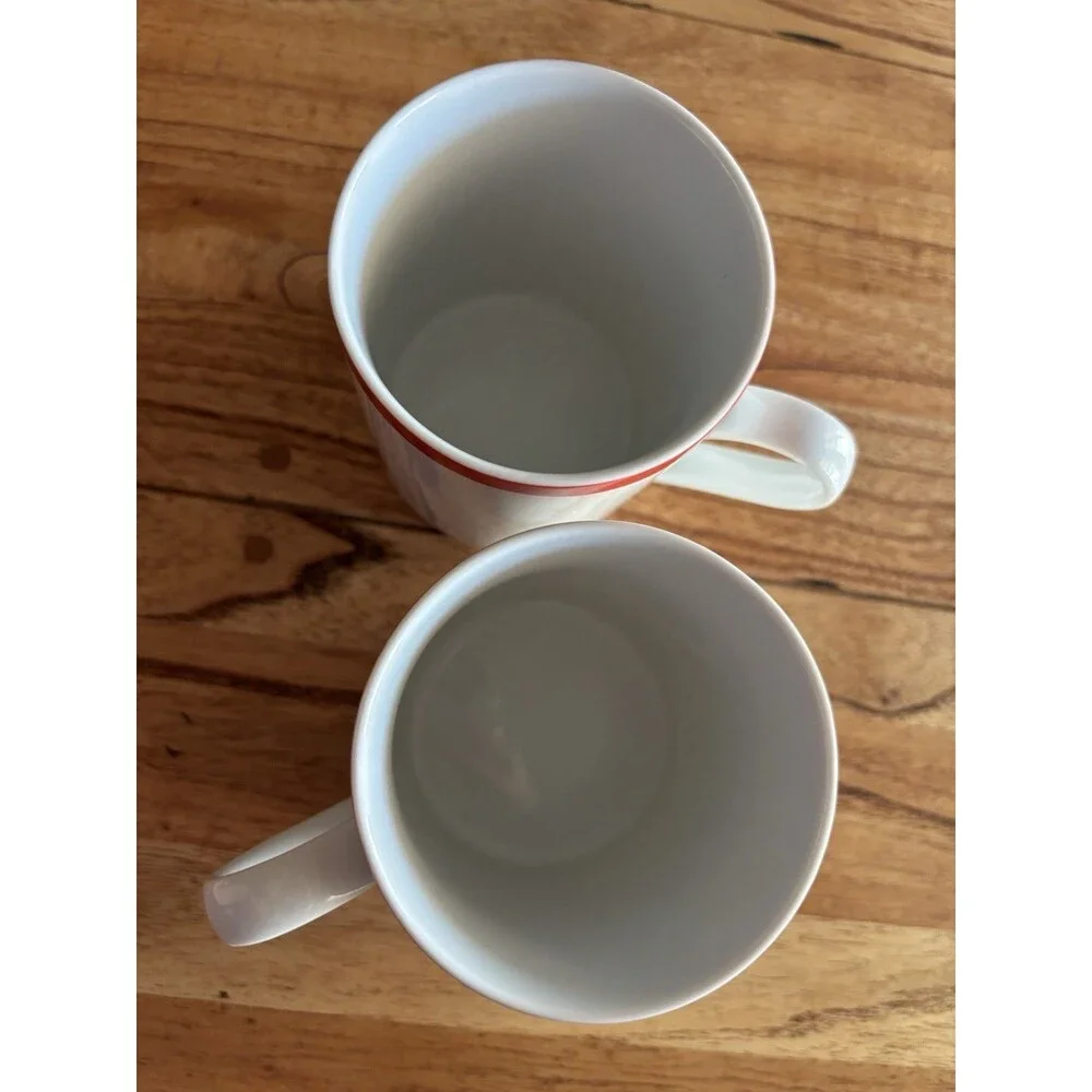 Williams Sonoma Brasserie Coffee Mugs Red Rim, Set Of 2